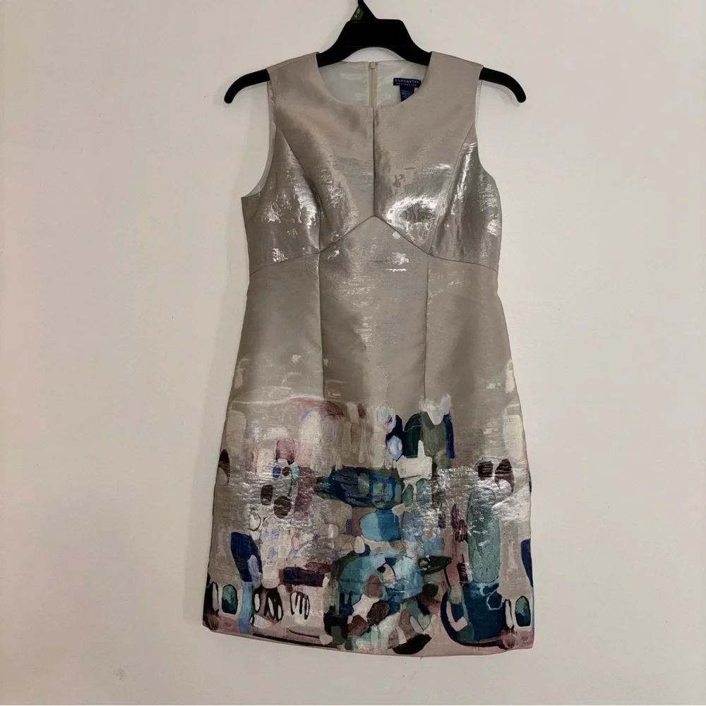 Doncaster One-of-a-kind Shimmering Golden Metallic and Blue Midi Dress Size 8P - Picture 1 of 10